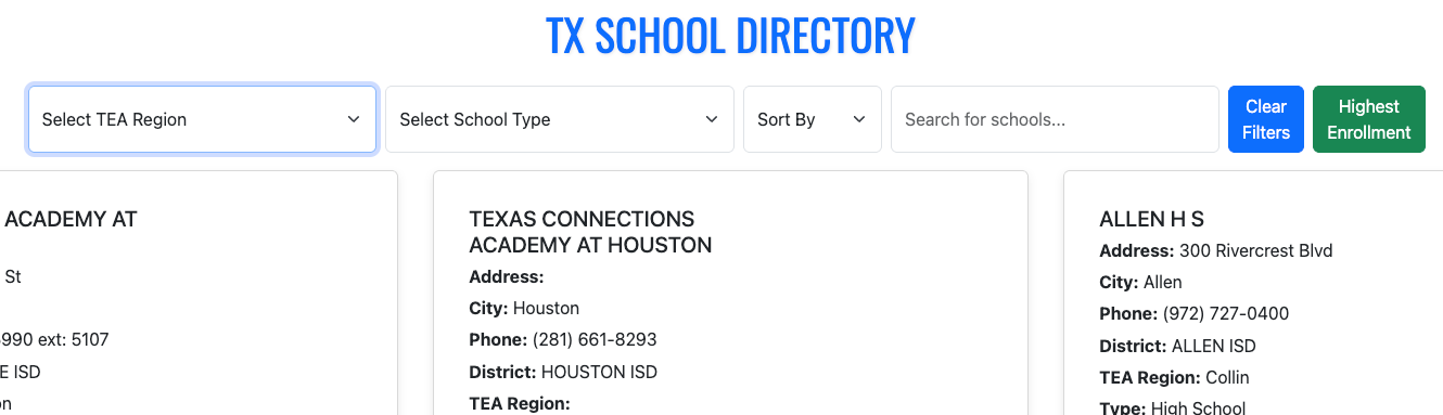 TEA Schools Direcory